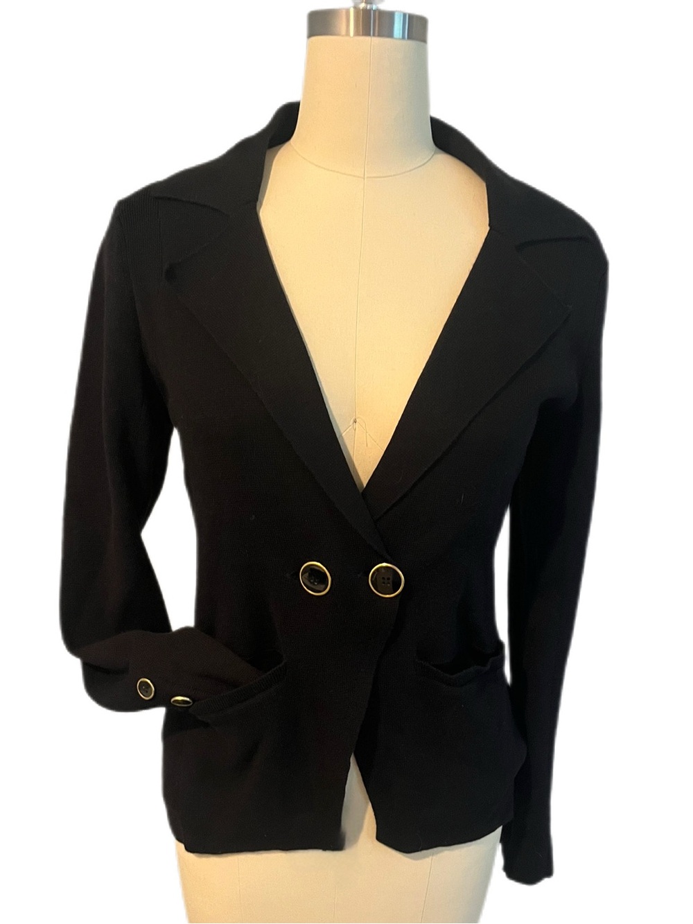 E3 by Etcetera Black Double-Breasted Sweater Knit Blazer